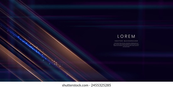 Luxury glowing diagonal lines gold and blue light ray with copy space for text. Vector illustration  