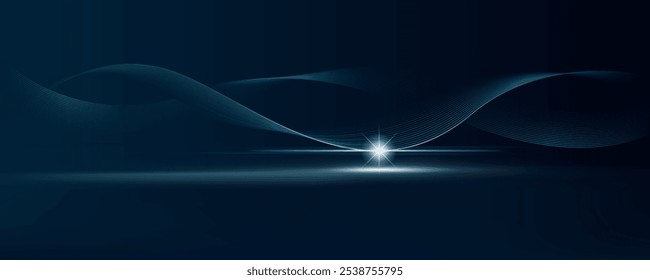 Líneas de onda brillantes de lujo fondo de gradiente azul oscuro, patrón abstracto de líneas onduladas brillantes, estructura de conexión de red de datos, Internet y tecnología futura, digital para negocios.