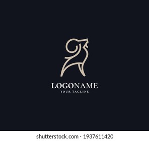 luxury goat logo with monoline style logo design element