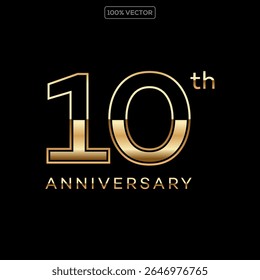 Luxury Gold 10th Anniversary Number Vector Emblem