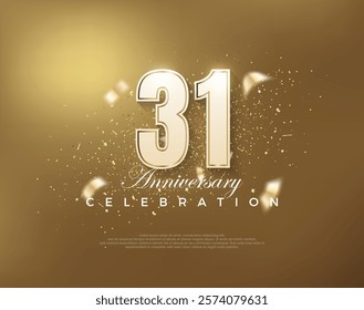 Luxury gold 31st anniversary celebration with white numbers on gold background. Premium vector for poster, banner, celebration greeting.