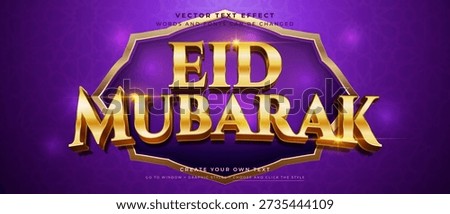 Luxury gold 3D Eid Mubarak text effect on purple background