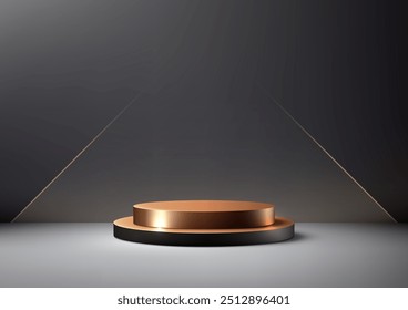 Plataforma 3D de ouro de luxo com fundo escuro, elegante preto base Podium Design para exibição de produtos, maquete e mostra em estilo minimalista moderno