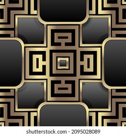 Luxus Gold 3d nahtloses Muster. Schachroter, geometrischer Hintergrund. Wiederholen Sie die Bildschirmhintergründe für Quadrate. Schöne Oberfläche modernen 3D-Ornament. Für Tapeten, Cover, Umhüllung, Drucke. Dekoratives elegantes Design