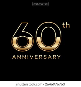 Luxury Gold 60th Anniversary Number Vector Emblem
