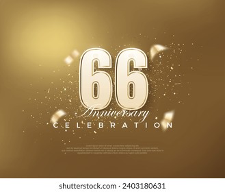 Luxury gold 66th anniversary celebration with white numbers on gold background. Premium vector for poster, banner, celebration greeting.