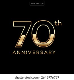 Luxury Gold 70th Anniversary Number Vector Emblem