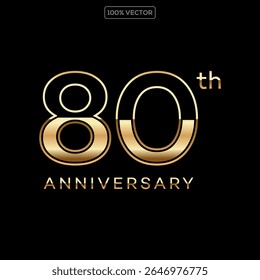 Luxury Gold 80th Anniversary Number Vector Emblem