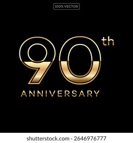 Luxury Gold 90th Anniversary Number Vector Emblem