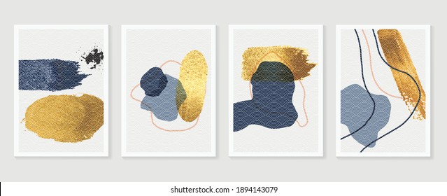 Luxury gold abstract arts background. Wall arts vector. Japanese oriental style abstract arts with gold texture and brush design for wall framed prints, canvas prints, poster, home decor, cover and wa