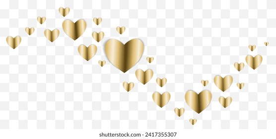 Luxury gold abstract design pattern. Vector illustration for holiday design. Many gold hearts on transparent background. Header For wedding card, valentine day greetings, lovely frame