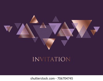 Luxe goud abstract design patroon. violet en rose goud abstracte driehoek dynamiek. geometrie paarse vector illustratie. luxe stijl elegant patroon voor feestelijke header, kaart, uitnodiging.