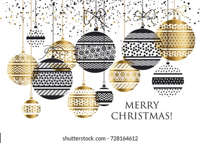 Diseño abstracto de oro de lujo. Decoración de bola en baudible Xmas ilustraciones vectoriales sin fisuras para tarjeta, invitación, encabezado, impresión y diseño web. Feliz Navidad y Feliz Año Nuevo 
