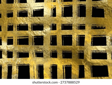 Luxury gold abstract grid pattern with textured brush effect, elegant metallic vector background for premium branding, packaging, and modern design.