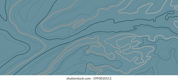 Luxury gold abstract line art background vector.  Mountain topographic map background with golden lines  texture, 17:9 wallpaper design for wall arts, fabric , packaging , web, banner, app, wallpaper.