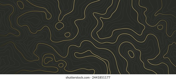 Vector de fondo de arte de línea abstracta de oro de lujo. Fondo de mapa topográfico de montaña con textura de líneas doradas. Ilustración de diseño para arte de pared, tela, embalaje, web, banner, aplicación, papel pintado.