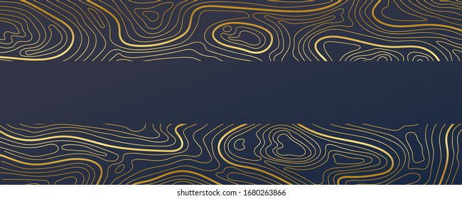 Luxury gold abstract topographic map background with golden lines  texture, 17:9 wallpaper design for fabric , packaging , web, geographic grid map vector illustration.