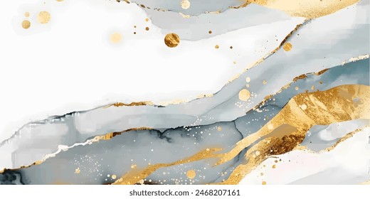 Luxury gold abstract watercolor art background vector. Marble digital arts design with golden glitter and watercolor brush texture. Vector illustration for prints, wall art, invitation and wallpaper.