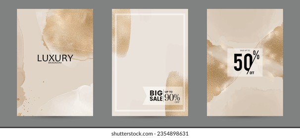 luxury gold abstract watercolor poster magazine booklet brochure cover design template for beauty make up fashion article. vector banner