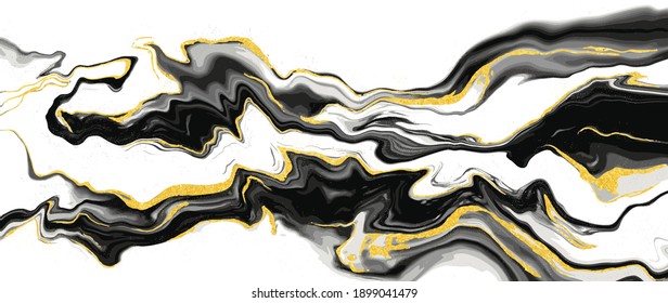 Luxury gold alcohol ink painting background vector. Liquid marble wallpaper with fluid art, golden glitter splatter texture. Design for prints, Canvas artwork, wall arts and home pictures decoration