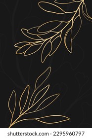 Luxury gold art deco wallpaper. Nature background vector. luxury flower line pattern, golden background. social media post, cover, banner, creative post and wall arts. Golden ginkgo biloba wallpaper