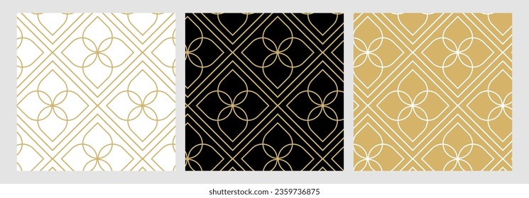 Patrón de fondo dorado de lujo conjunto de vector de diseño abstracto de línea floral sin fisuras geométricas. colección de Navidad.
