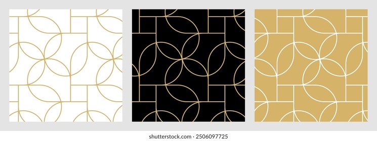 Luxury gold background pattern seamless geometric line floral circle abstract design vector set. Christmas Art Deco collection.