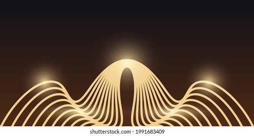 Luxury gold background template with light wave lines for technology, technology in smooth gradient