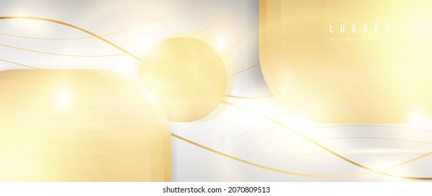 Vector de fondo dorado de lujo. Resumen de fondo de líneas blancas y doradas con efecto de brillo. Papel mural de estilo moderno para afiches, anuncios, banner de venta, presentación de negocios y diseño de empaques.