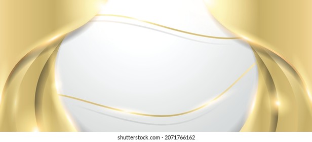 Luxuriöser goldener Hintergrund, Vektorgrafik. Abstrakter, weißer und goldener Hintergrund mit glänzendem Effekt. Modernes Wallpaper für Poster, Werbung, Verkaufsbanner, Geschäftspräsentation und Verpackungsdesign.