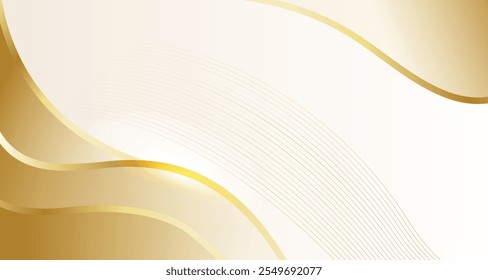 Vector de fondo de oro de lujo. Abstractas fondo de líneas blancas y doradas con efecto de brillo. Fondo de pantalla de estilo moderno para póster, anuncios, Anuncio de venta, presentación de negocios y diseño de empaques.