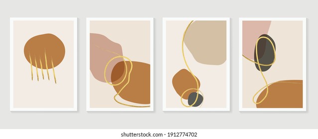 Luxury gold background wall art vector set. Hand drawn watercolours brush art design with golden texture. Design for wall framed prints, canvas prints, poster, home decor, cover, wallpaper.