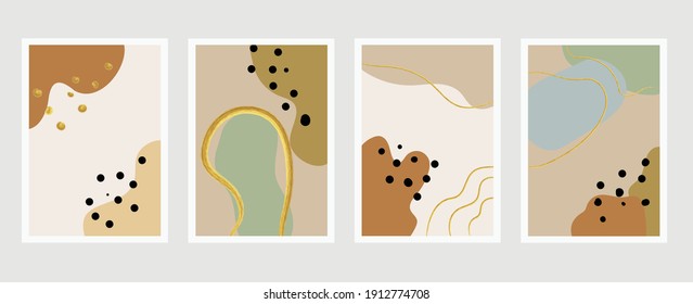 Luxury gold background wall art vector set. Hand drawn watercolours brush art design with golden texture. Design for wall framed prints, canvas prints, poster, home decor, cover, wallpaper.