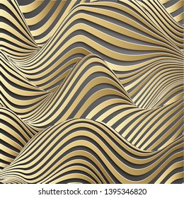Luxury gold background. Wavy gold landscape consept of gold vector background with gradient lines on dark background.