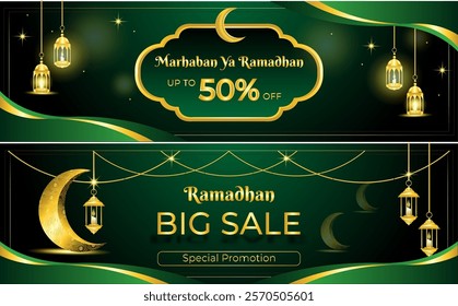 luxury gold Banner Ramadhan Big Sale green light background