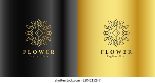 Luxury gold beauty flower spa logo template wellness design for health wellness business vector