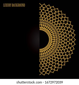  Luxury gold black background design vector, mandala ornament.