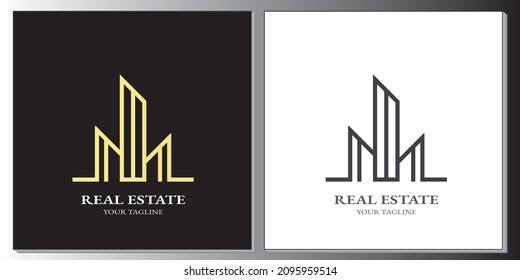 luxury gold and black building, real estate logo template, new premium design