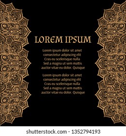 Luxury gold black frame vector. Islamic paisley mandala royal pattern. Art deco design for Ramadan card, Christmas ornament, New year holiday, beauty spa salon, wedding party invitation.