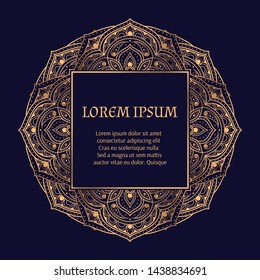 Luxury gold black frame vector. Filigree mandala royal pattern. Islamic design for holiday card, Christmas, New year party, beauty spa salon, wedding invitation.