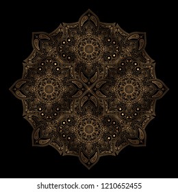 Luxury gold black mandala vector. Oriental royal pattern snowflake. Ethnic Indian design for Christmas ornament, new year holiday card template, beauty spa salon decor, wedding party invitation.