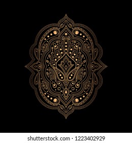 Luxury gold black mandala vector. Ethnic royal pattern. Damask arabesque design for Christmas ornaments, new year holiday card decoration, beauty spa salon decor, wedding invitation.