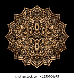 Luxury gold black mandala vector. Islamic paisley royal pattern. Indian sun design for Christmas ornaments, New Year holiday card, beauty spa salon decoration, wedding invitation.