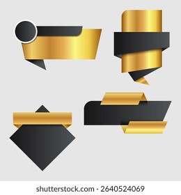 Luxury Gold and Black Ribbon Banner Set for Labels and Badges Design