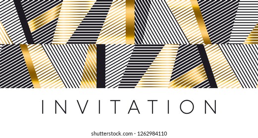 Luxury gold and black stripes pattern for header, card, invitation, poster. Vector abstract illustration with geometric textured shapes. Business, masculine, serious mood design element.