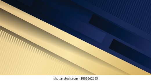 Luxury gold and blue background, abstract decoration, golden pattern, halftone gradients, 3d vector illustration. White, navy, gold lines cover template, geometric shapes, modern minimal banner