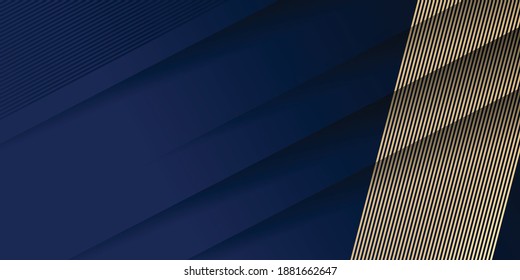 Luxury gold and blue background, abstract decoration, golden pattern, halftone gradients, 3d vector illustration. White, navy, gold lines cover template, geometric shapes, modern minimal banner