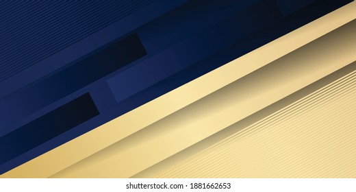 Luxury gold and blue background, abstract decoration, golden pattern, halftone gradients, 3d vector illustration. White, navy, gold lines cover template, geometric shapes, modern minimal banner