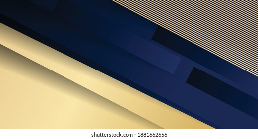 Luxury gold and blue background, abstract decoration, golden pattern, halftone gradients, 3d vector illustration. White, navy, gold lines cover template, geometric shapes, modern minimal banner