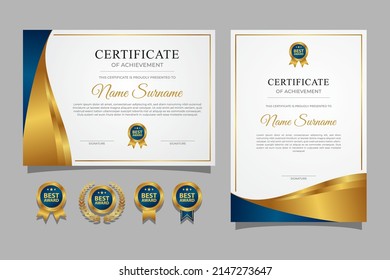 Luxury gold and blue certificate with gold badge and border template